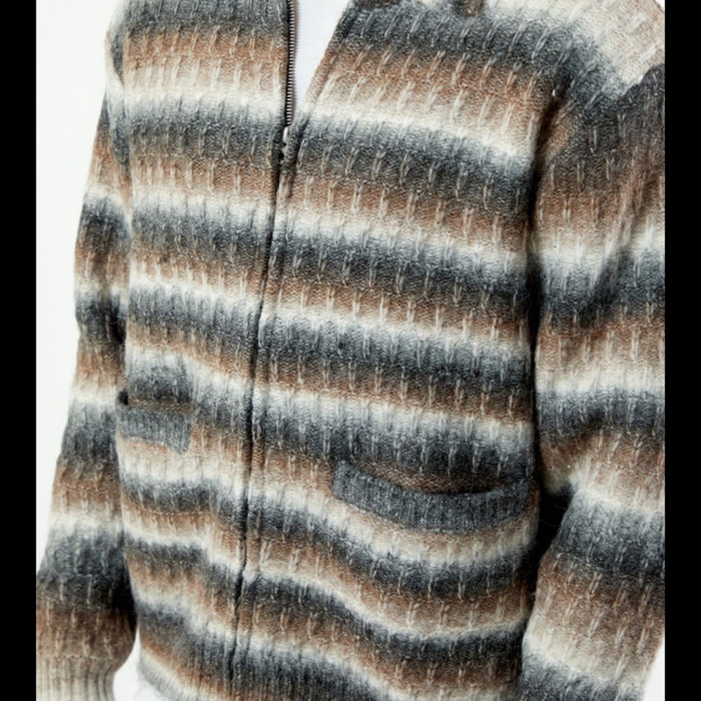 Obey Reggie- XL Gray and Cream Ombré zip up Cardigan - Picture 5 of 7